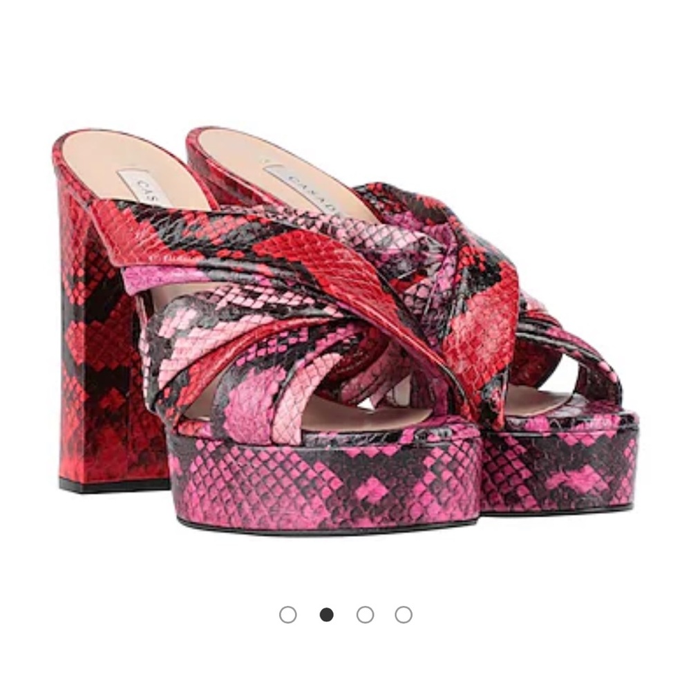 Casadei Women's Pink and Black Snake Print Platform Sandals